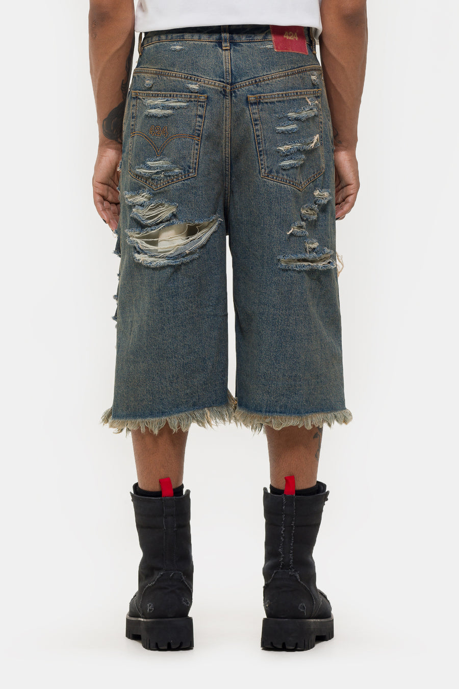【BAON】Kayachi Damage Washing Bermuda Denim Pants RT No. 18211 DISTRESSED BLUE DENIM SHORTS – REALTAKAI