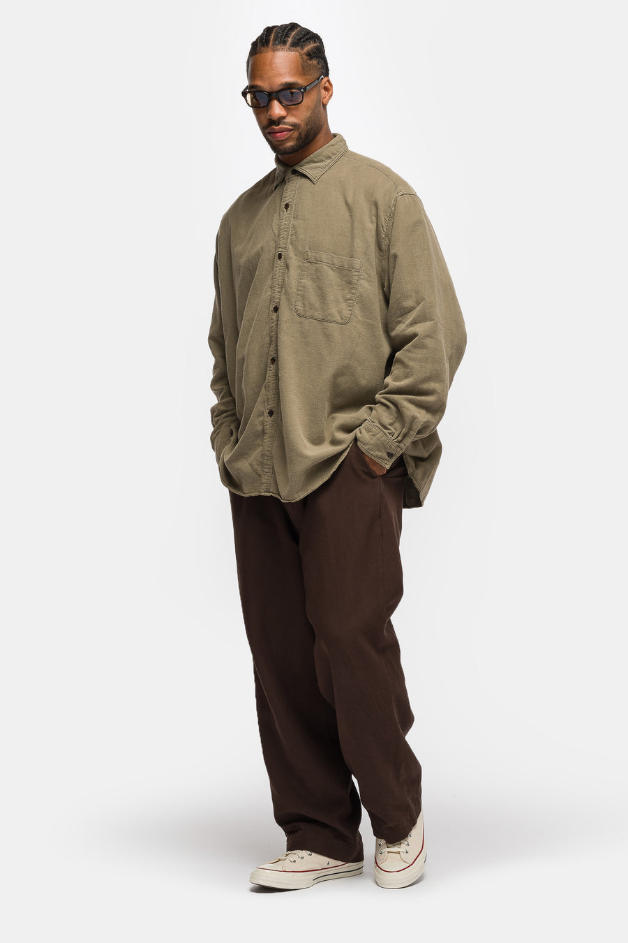 Vintage Cotton Moleskin Shirt in Khaki