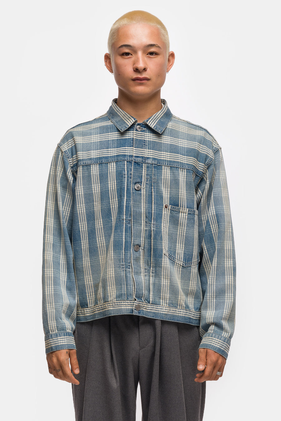 No. 213 Indigo Palaka Denim Jacket in Check