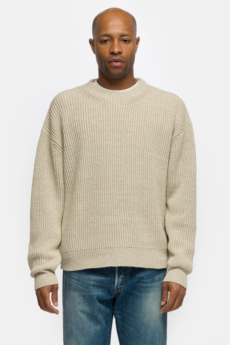 Silk Linen Lilian Crew Neck Sweater in Ecru