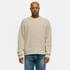 リジェール　Lisier PIMA COTTON SILK VNECK KNIT Silk Linen Lilian Crew Neck Sweater in Ecru