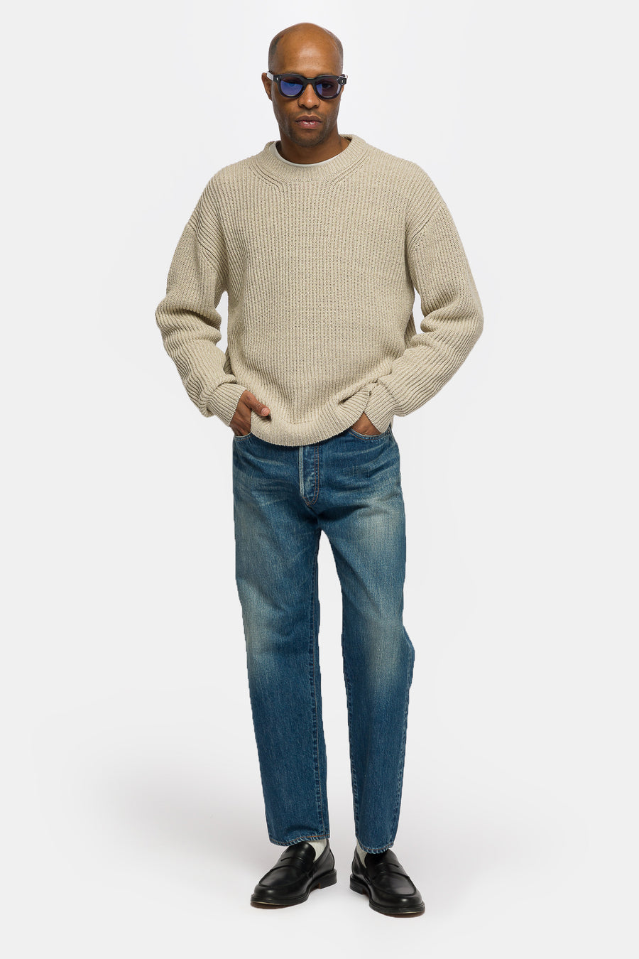 Silk Linen Lilian Crew Neck Sweater in Ecru