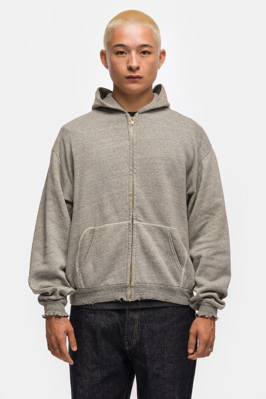 Vintage Lightweight Zip Sweat Hoodie in Gray