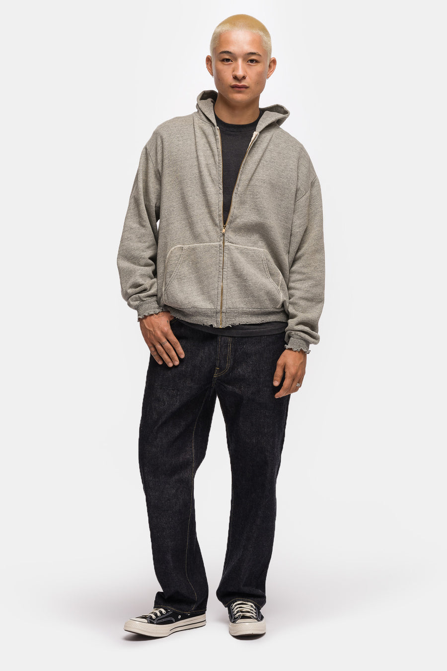 Vintage Lightweight Zip Sweat Hoodie in Gray
