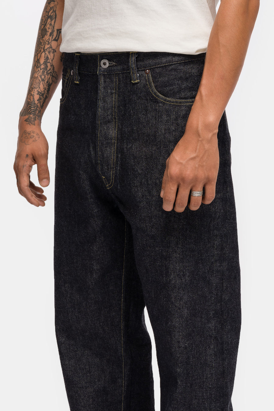 Washed Denim Wide Pants in Indigo