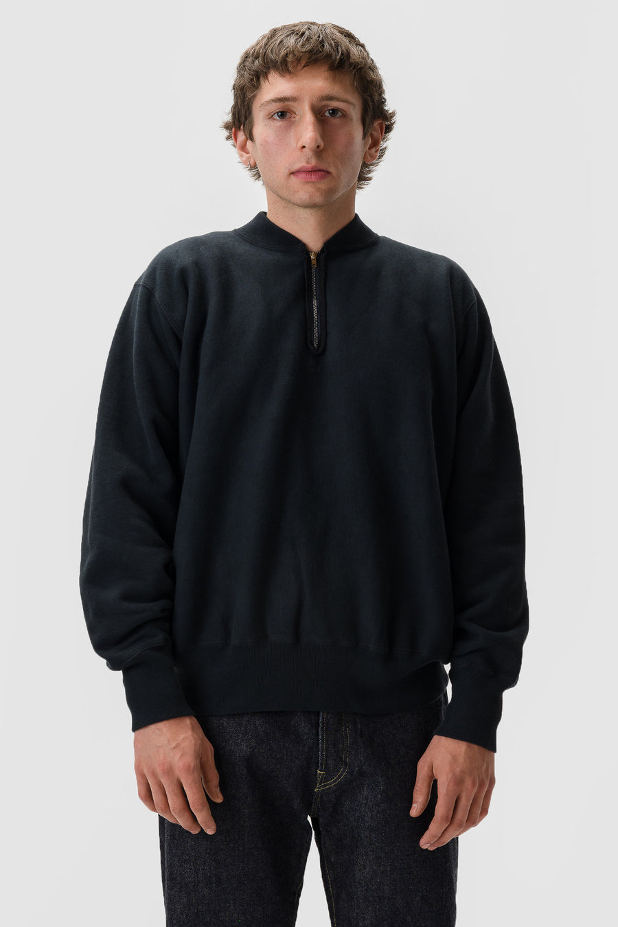 A. Presse Vintage Half Zip Rib Collar Sweatshirt in Black - Notre