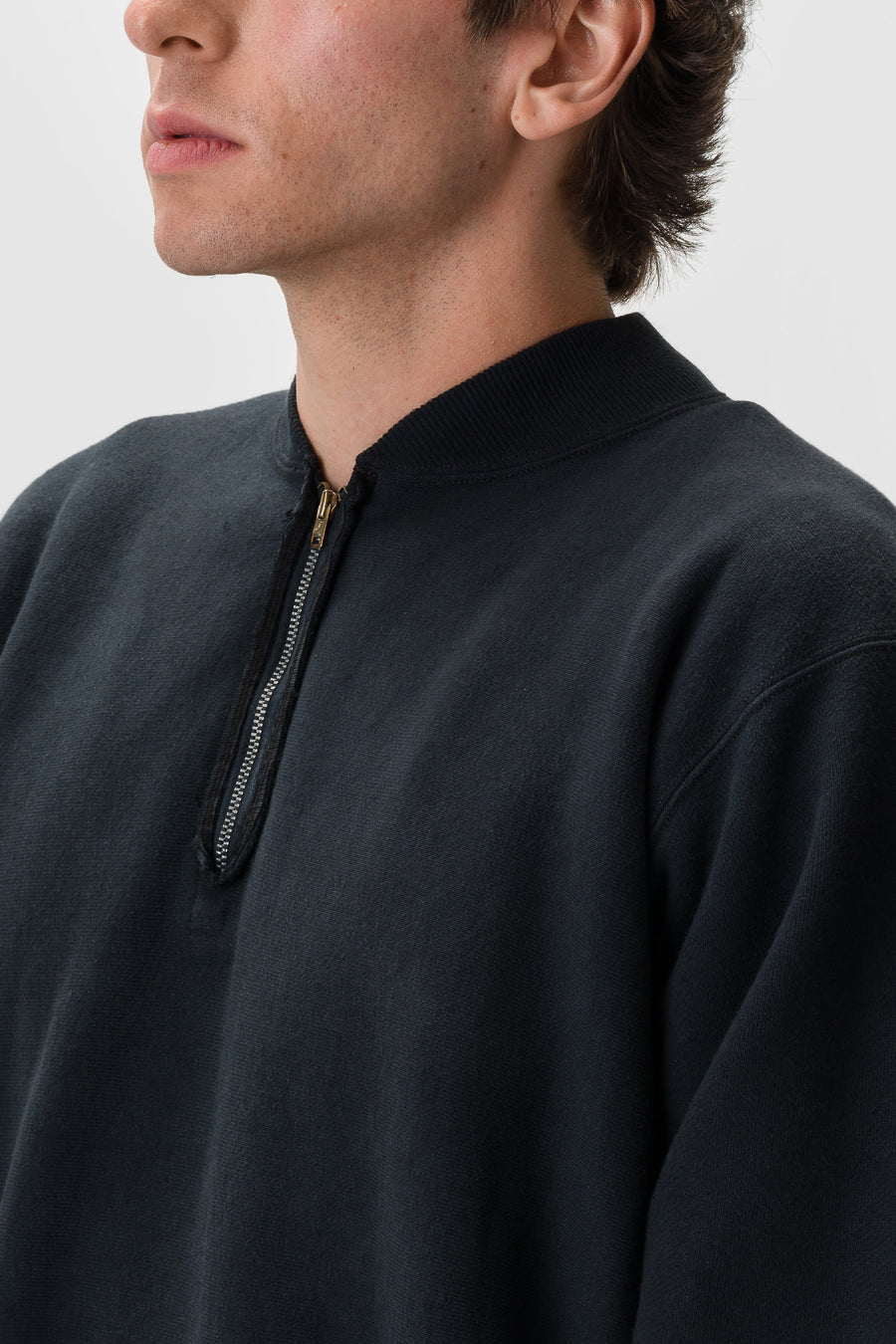 A. Presse Vintage Half Zip Rib Collar Sweatshirt in Black - Notre