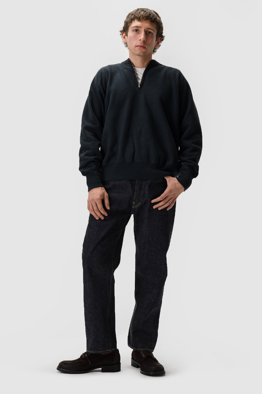 A. Presse Vintage Half Zip Rib Collar Sweatshirt in Black - Notre
