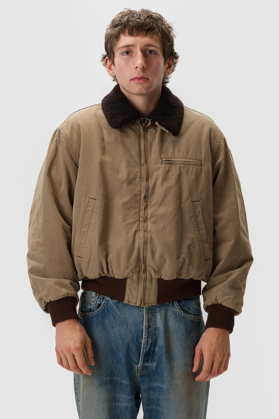 A. Presse Vintage Washed Wool Flight Jacket in Beige - Notre