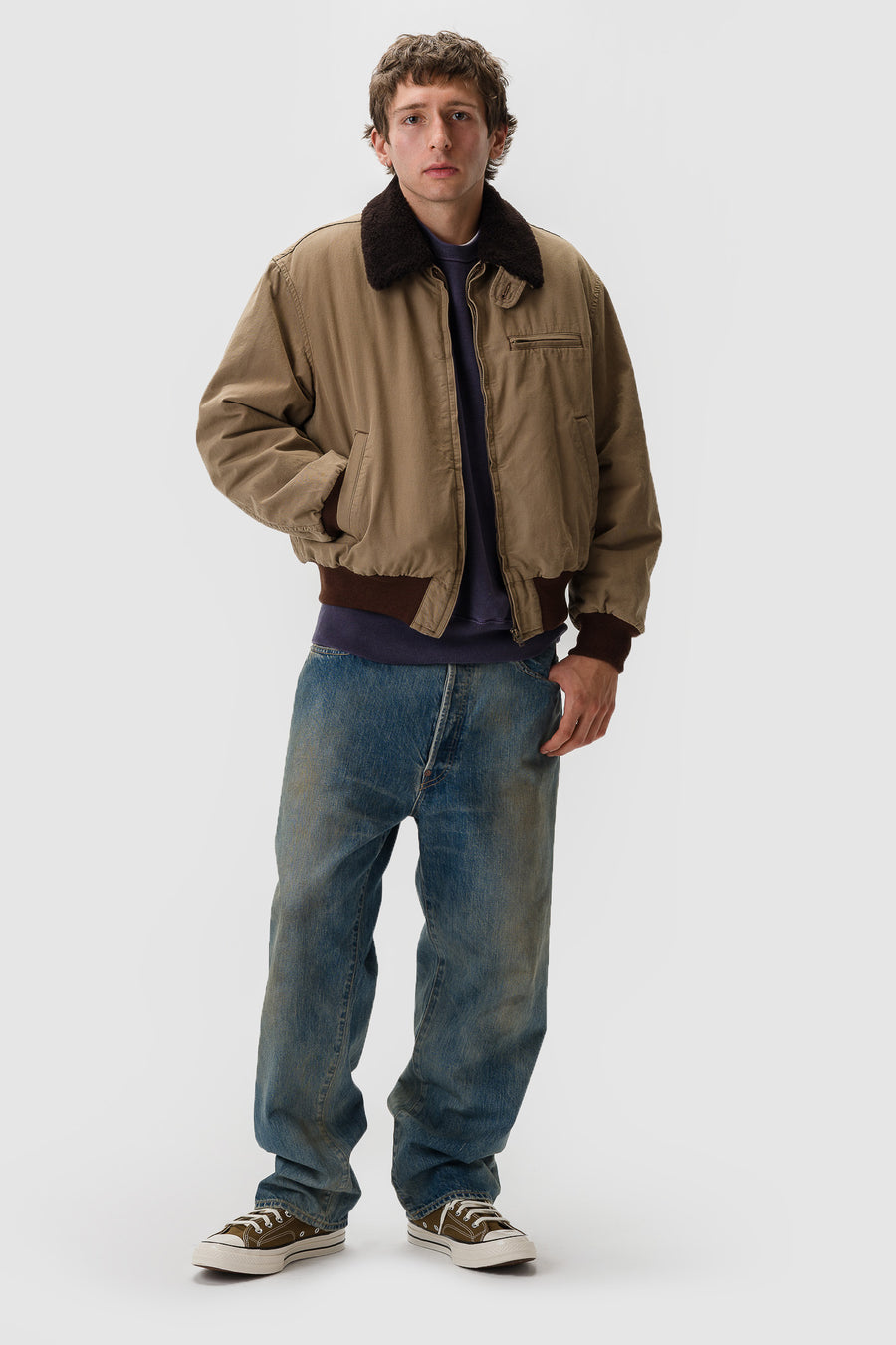 A. Presse Vintage Washed Wool Flight Jacket in Beige - Notre