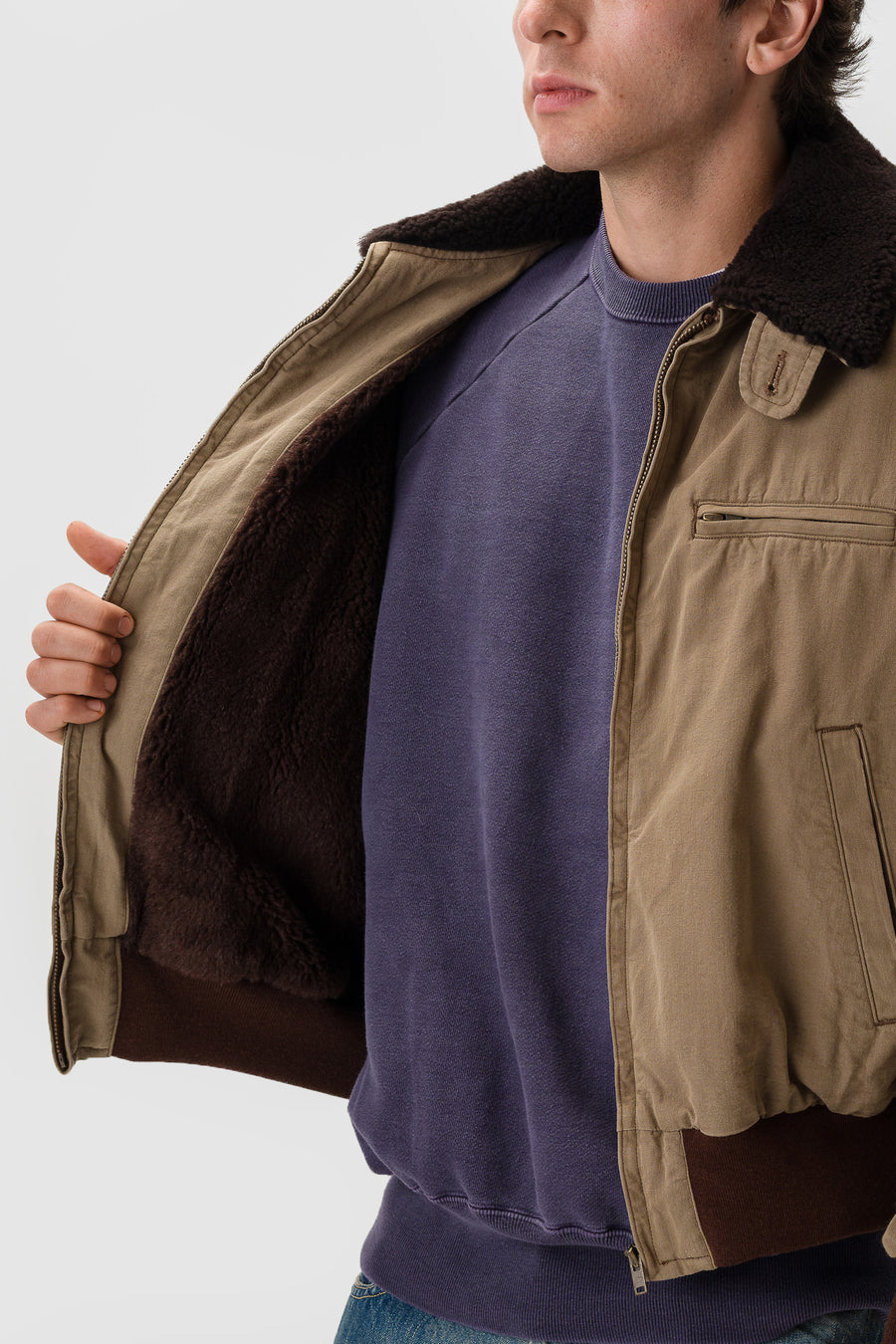 A. Presse Vintage Washed Wool Flight Jacket in Beige - Notre