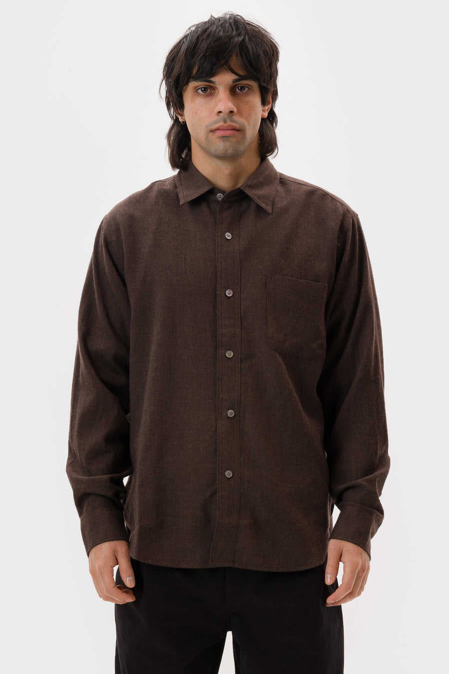 High Twist Italian Wool Shirt in Chocolate