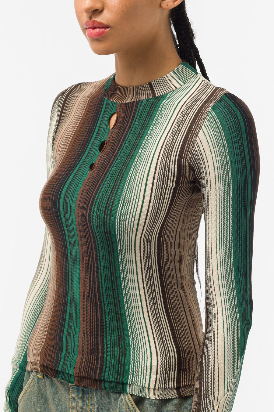 Anne Isabella - Women's Fade Stripe Long Sleeve Knit Top in Brown