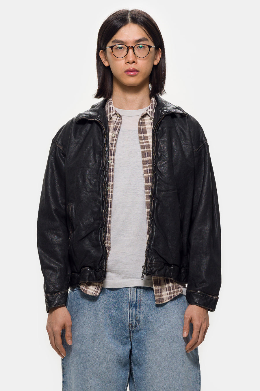 Beams Aging Leather Blouson in Black - Notre