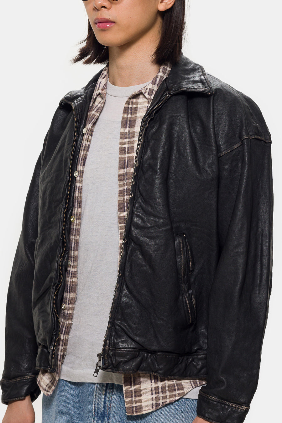 Beams Aging Leather Blouson in Black - Notre