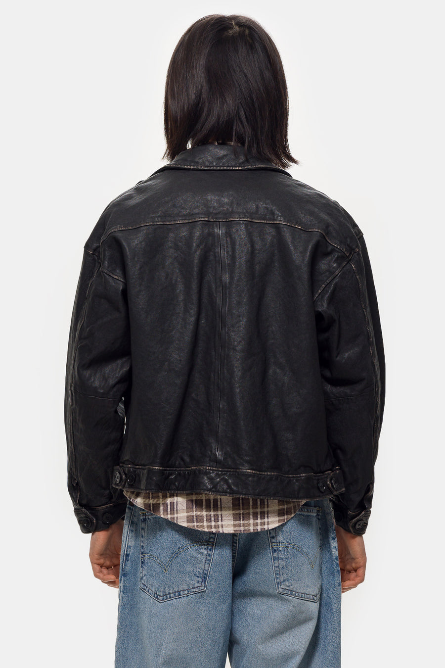 Beams Aging Leather Blouson in Black - Notre