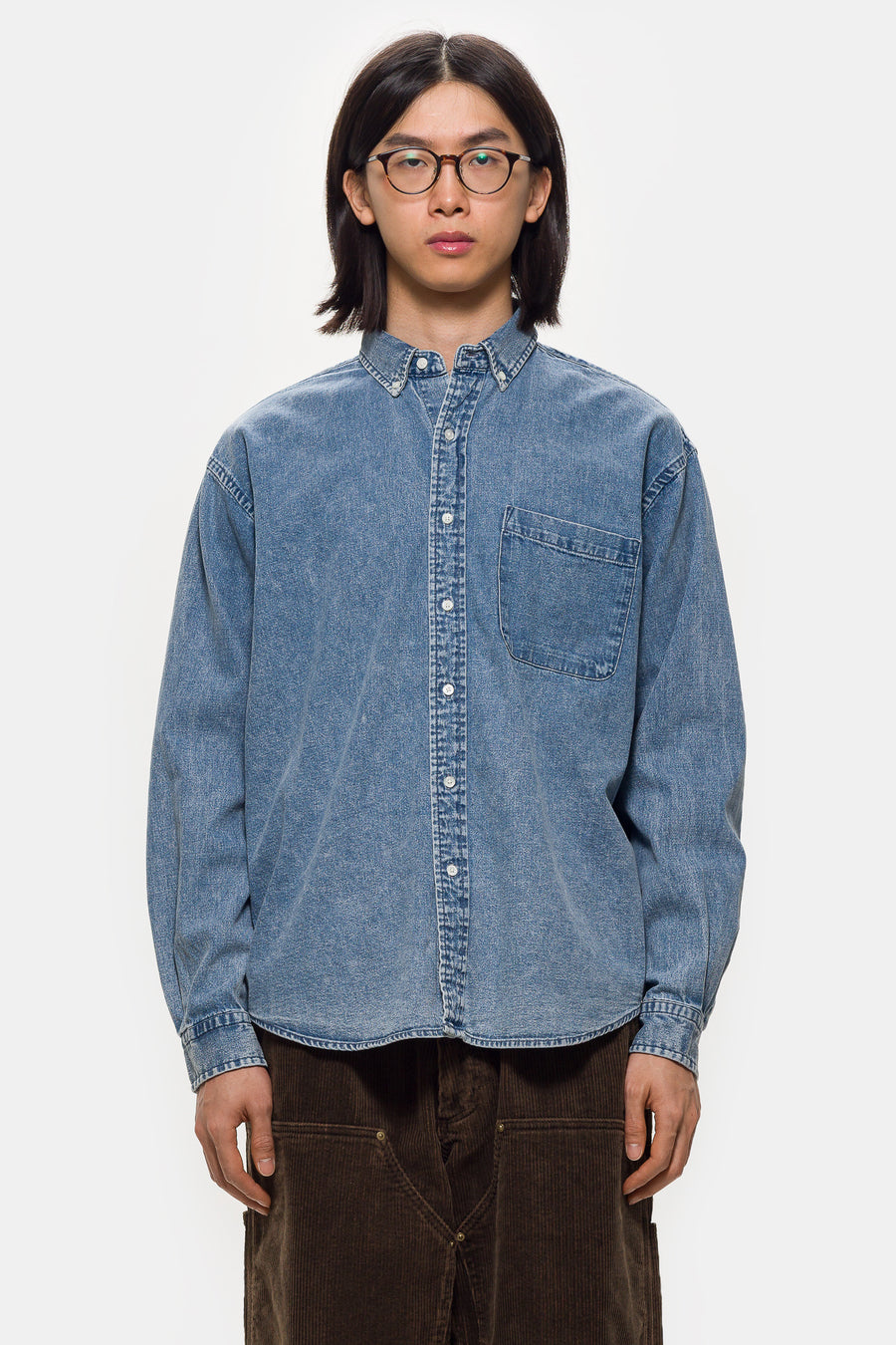 Beams Denim Button Down Shirt in Indigo - Notre