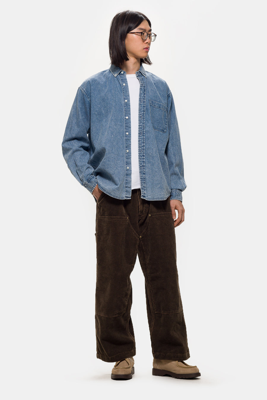 Beams Denim Button Down Shirt in Indigo - Notre