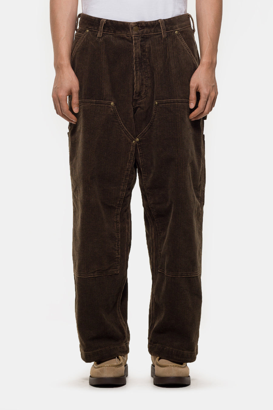 Beams Fade Cord Wide Double Knee Pant in Brown - Notre