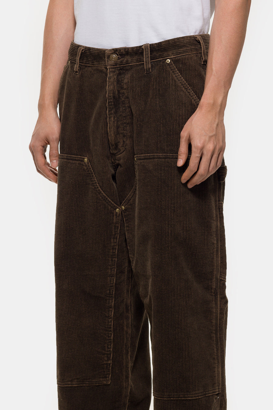 Beams Fade Cord Wide Double Knee Pant in Brown - Notre