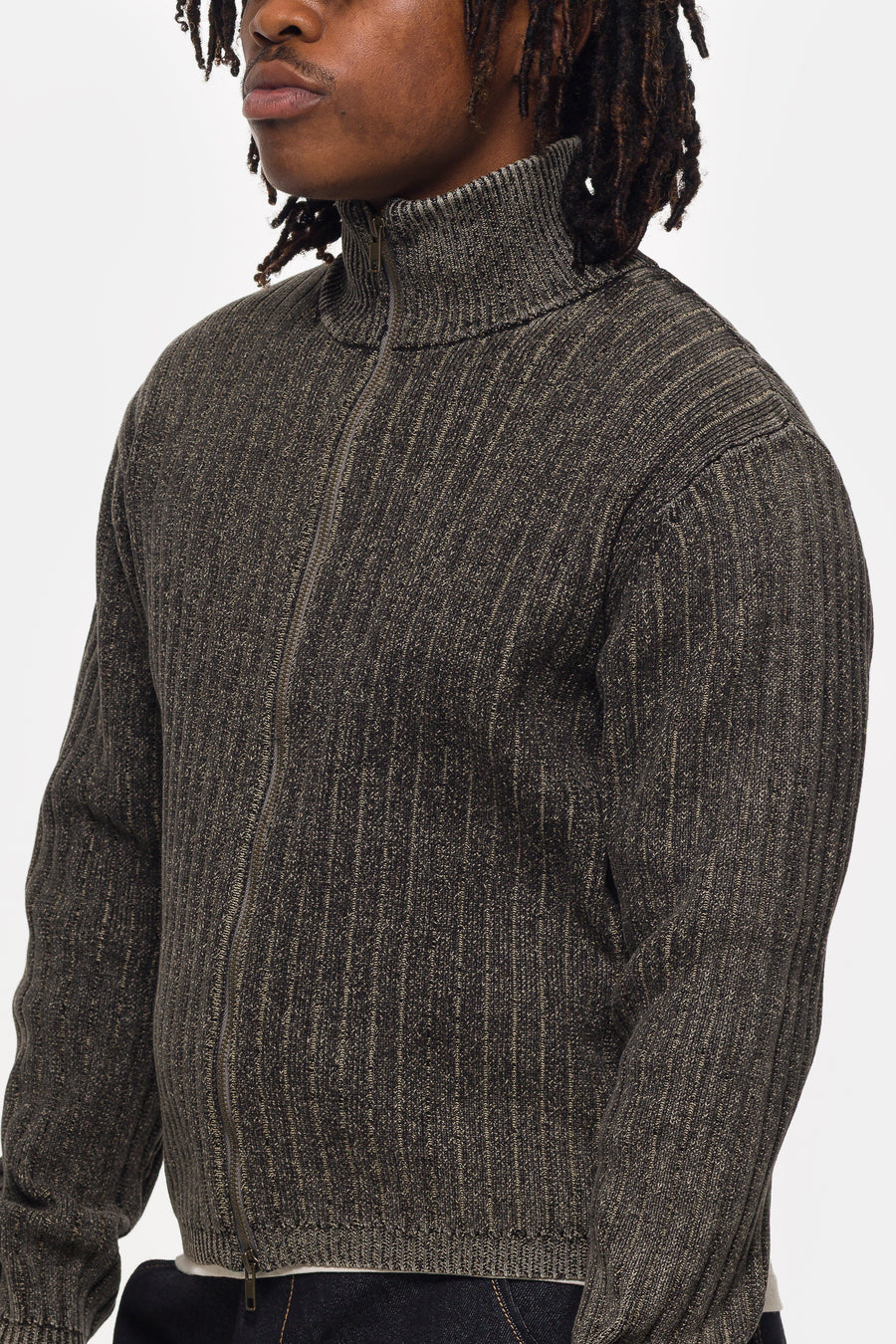 Beams Faded Stand Full Zip Sweater in Black - Notre
