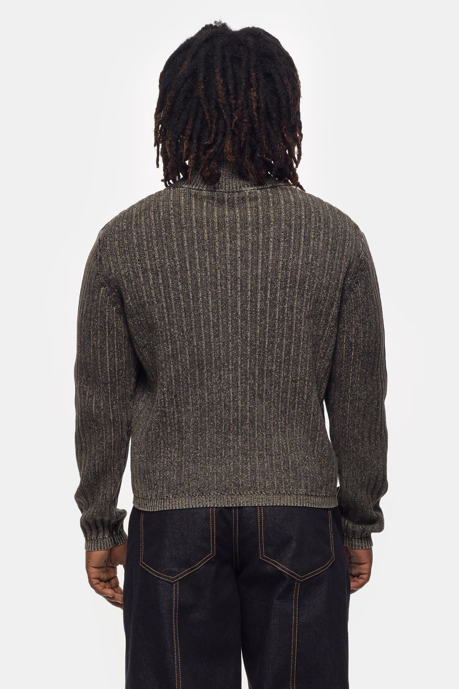 Beams Faded Stand Full Zip Sweater in Black - Notre