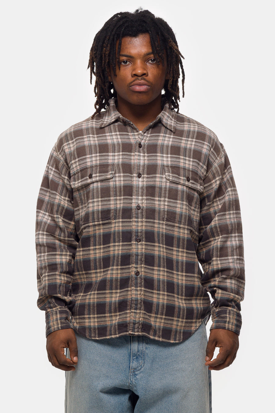 Beams Ombre Dipped Flannel Shirt in Brown/Blue - Notre