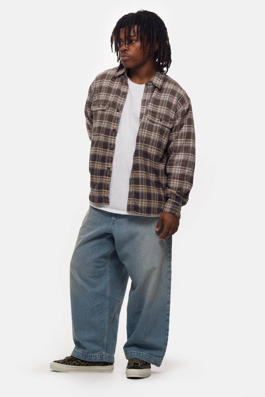 Beams Ombre Dipped Flannel Shirt in Brown/Blue - Notre