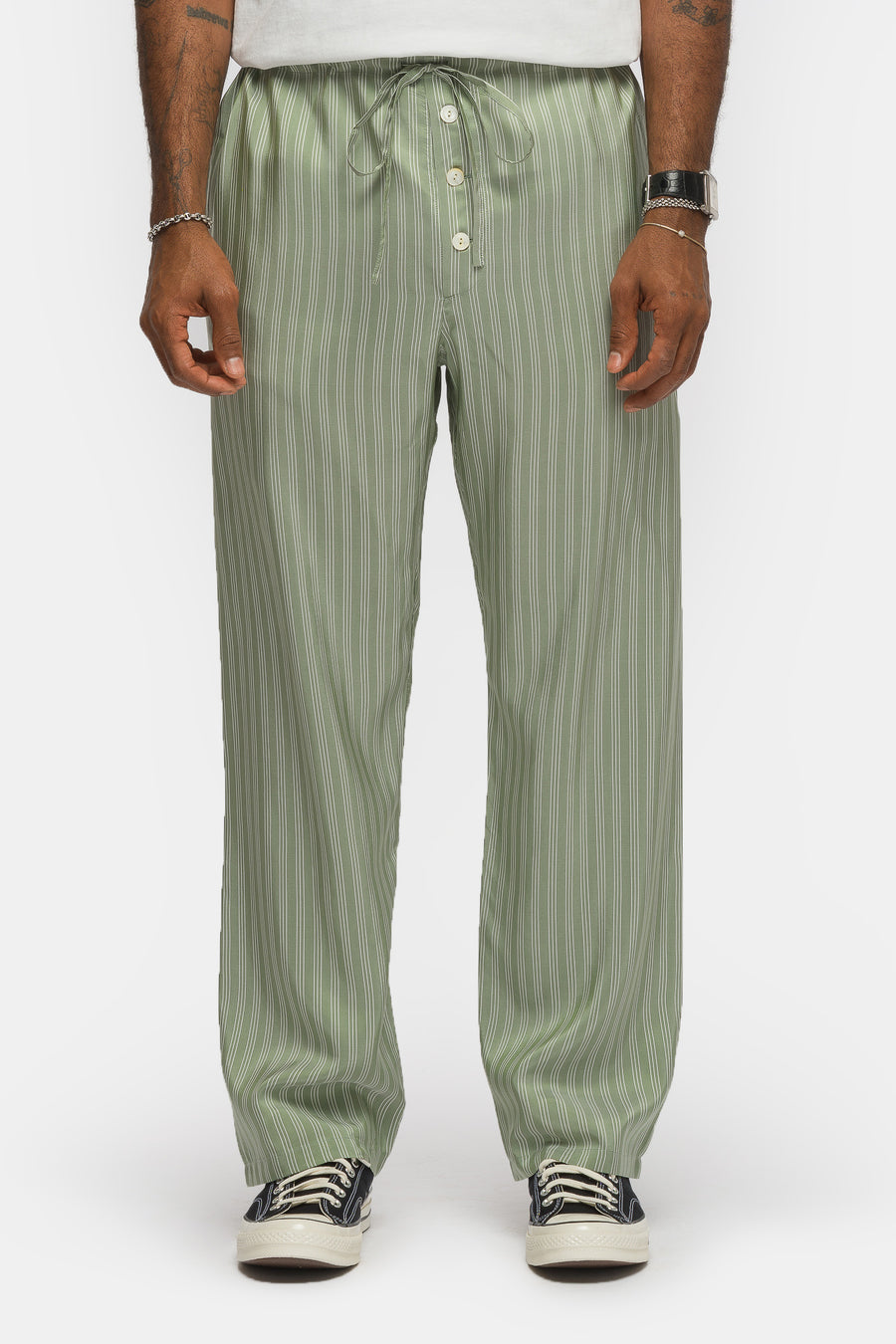 Bode Sylvan Stripe Pajama Pant in Green - Notre