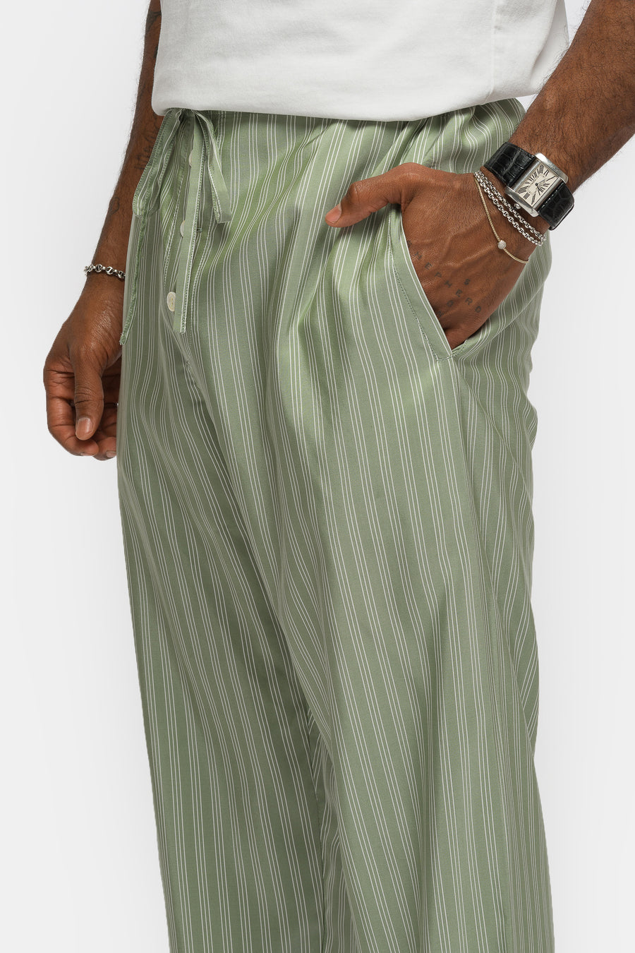 Bode Sylvan Stripe Pajama Pant in Green - Notre