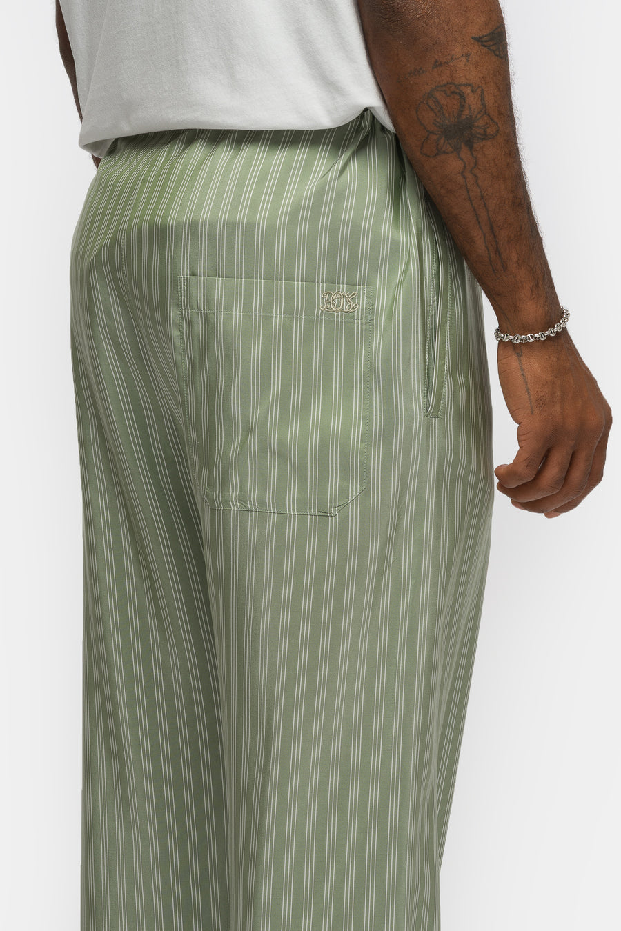 Bode Sylvan Stripe Pajama Pant in Green - Notre