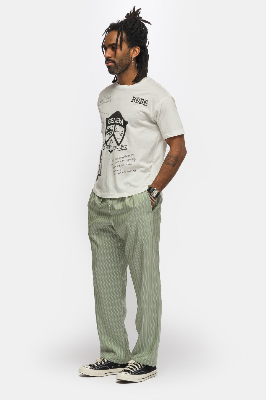 Bode Sylvan Stripe Pajama Pant in Green - Notre