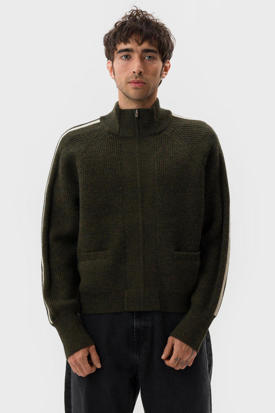 Bare Knuckles Alexandra Knit Zip Sweater in Olive - Notre
