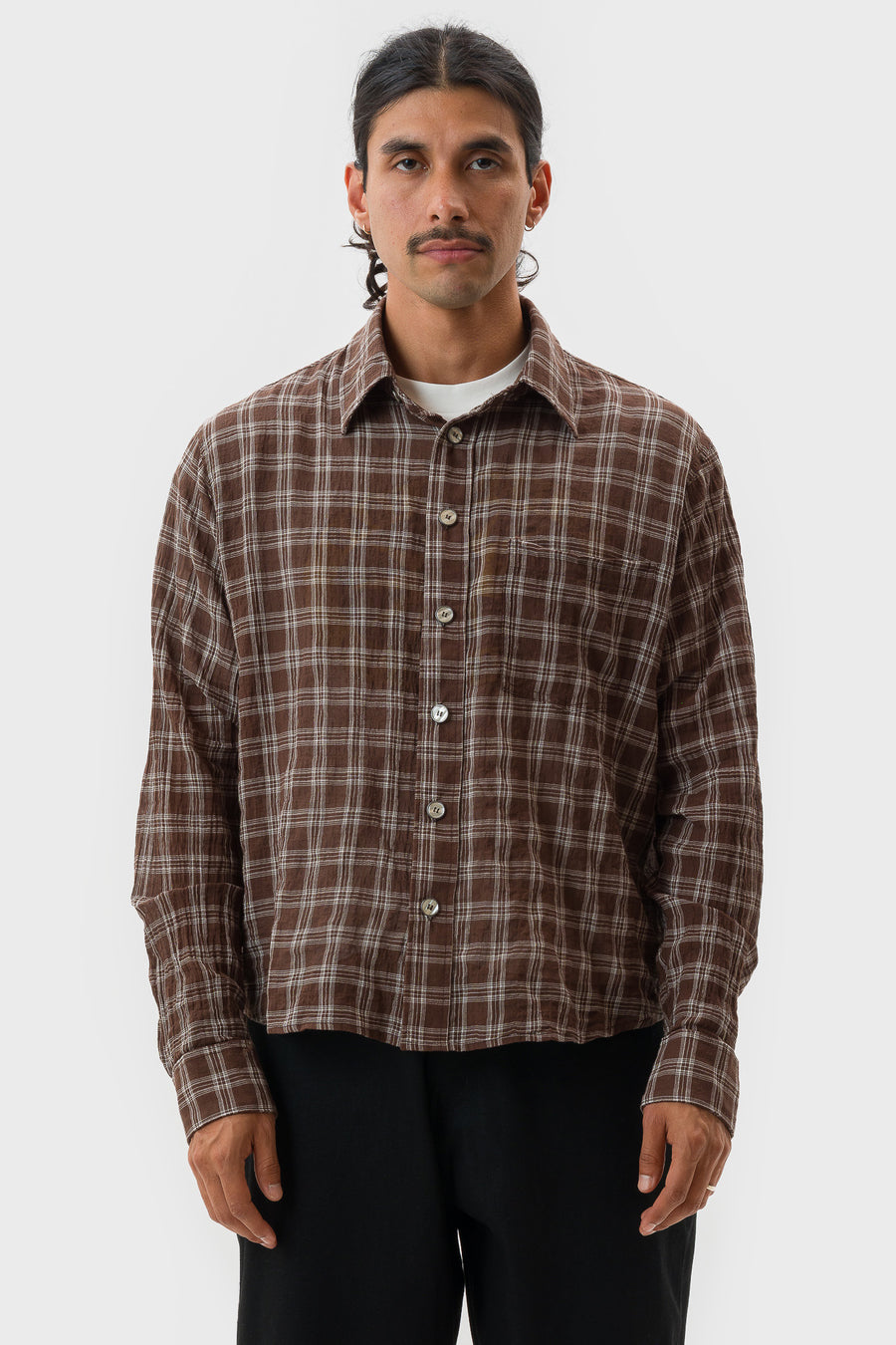 Bare Knuckles Eddie L/S Shirt in Brown Check - Notre