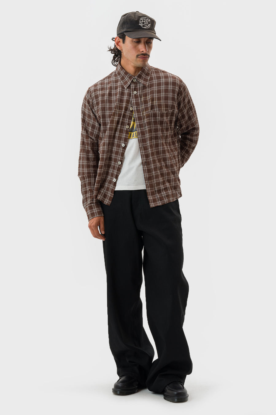 Bare Knuckles Eddie L/S Shirt in Brown Check - Notre