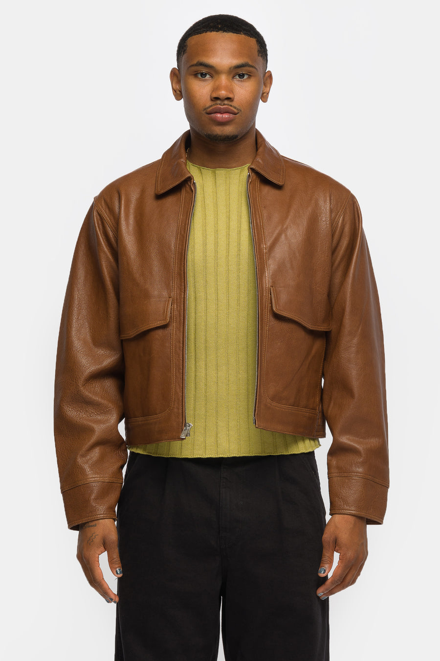 Bare Knuckles Leather Cruiser Jacket in Saddle Brown - Notre