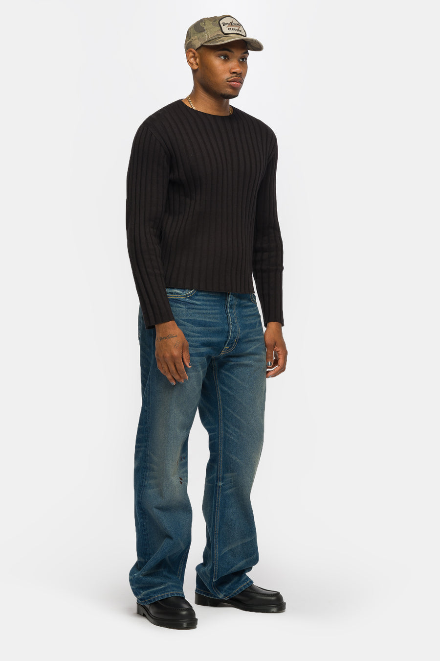 Bare Knuckles Lou Rib Knit Sweater in Onyx - Notre