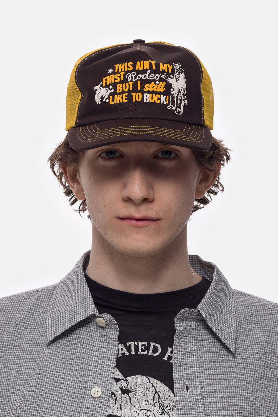 Bare Knuckles Rodeo Mesh Trucker Hat in Espresso/Gold - Notre