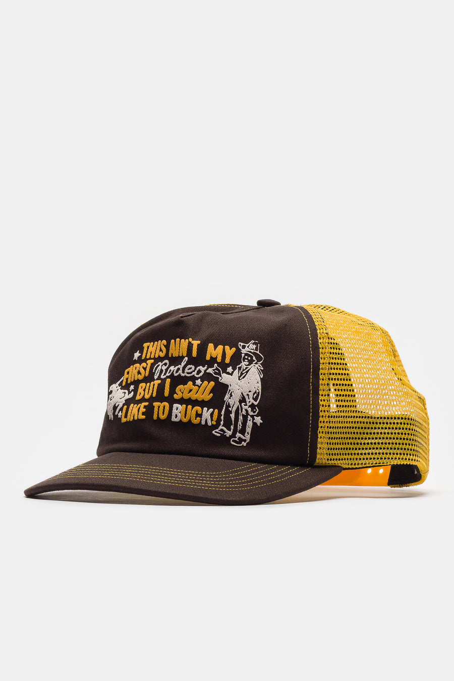 Bare Knuckles Rodeo Mesh Trucker Hat in Espresso/Gold - Notre