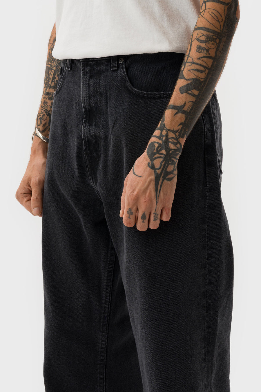 Bare Knuckles Serge Loose Bootcut Jean in Ash Black - Notre