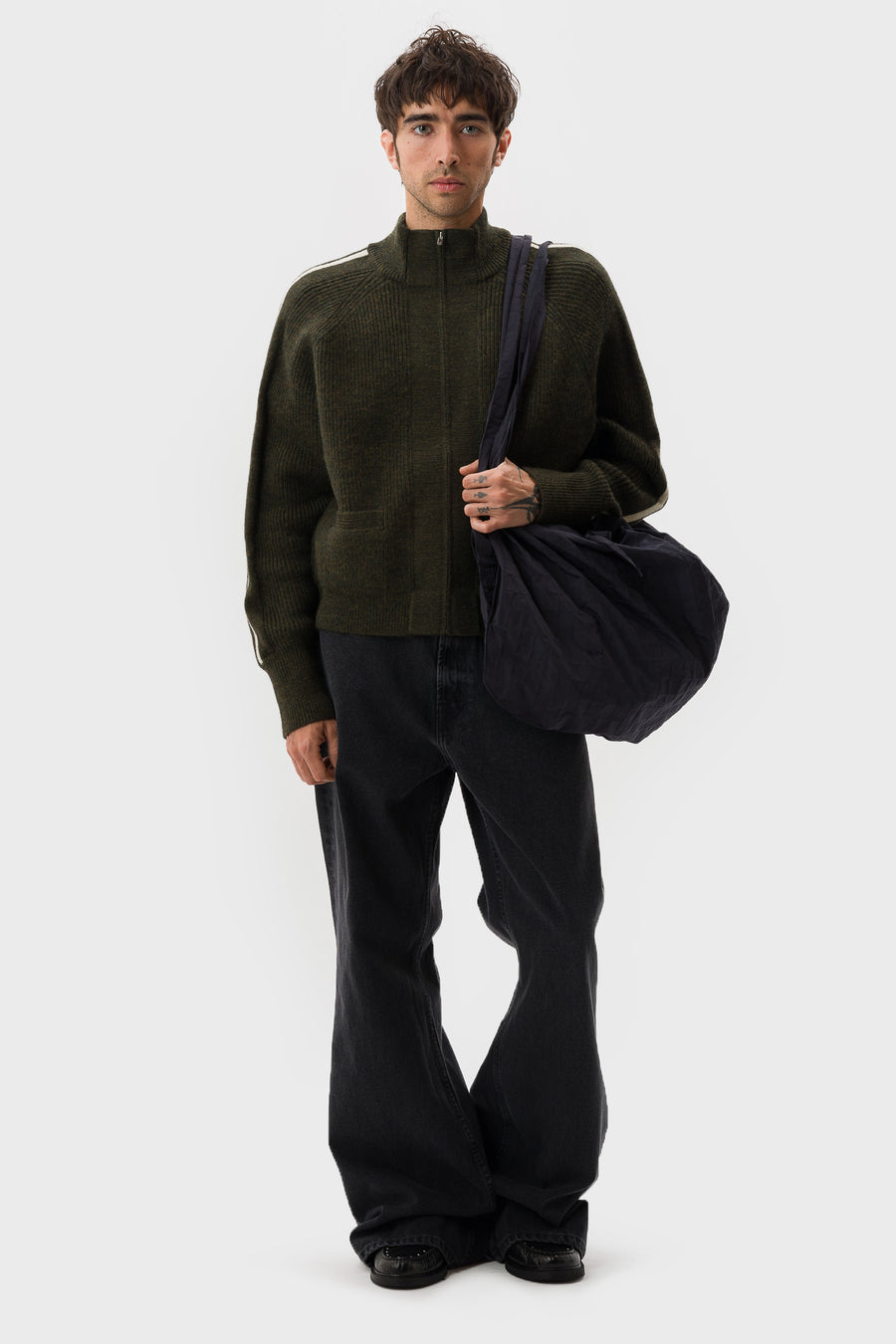 Bare Knuckles Serge Loose Bootcut Jean in Ash Black - Notre