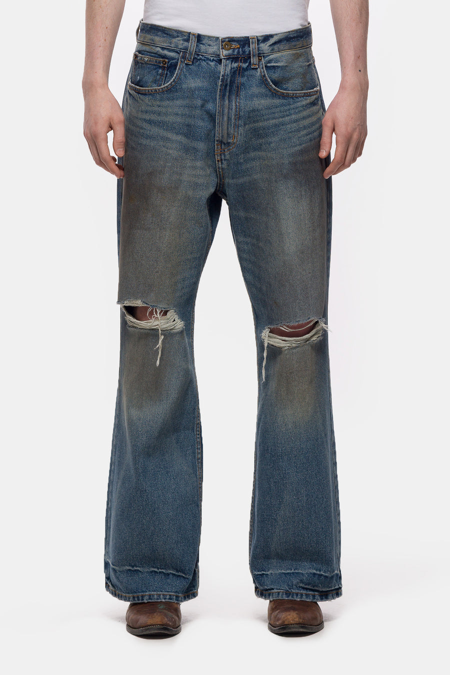 Bare Knuckles Serge Loose Bootcut Jean in Omaha Blue - Notre