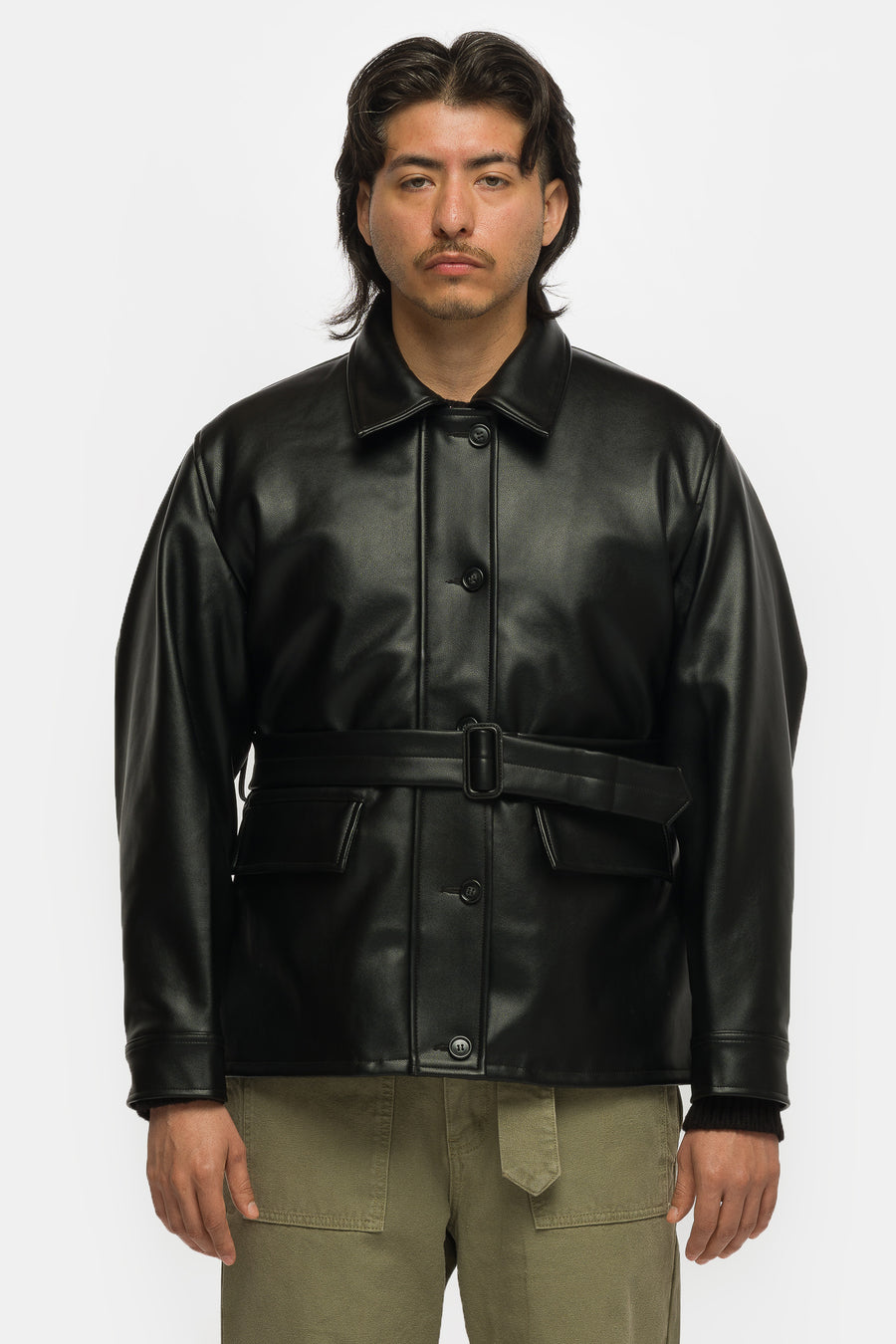 Basketcase Gallery Belted Leather Jacket in Black - Notre