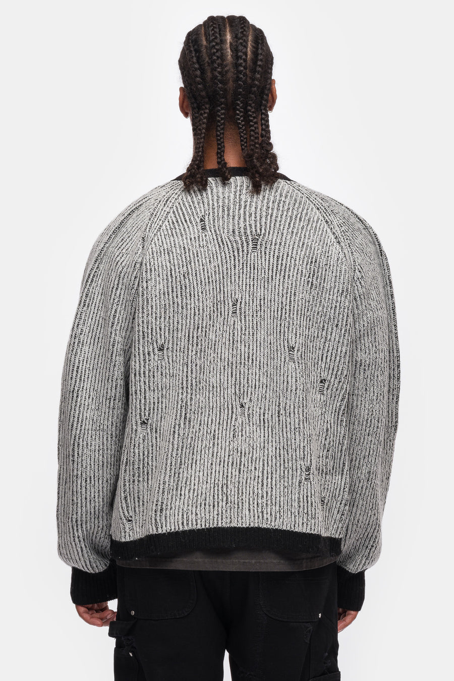 Bleach Knit Cardigan in White/Black