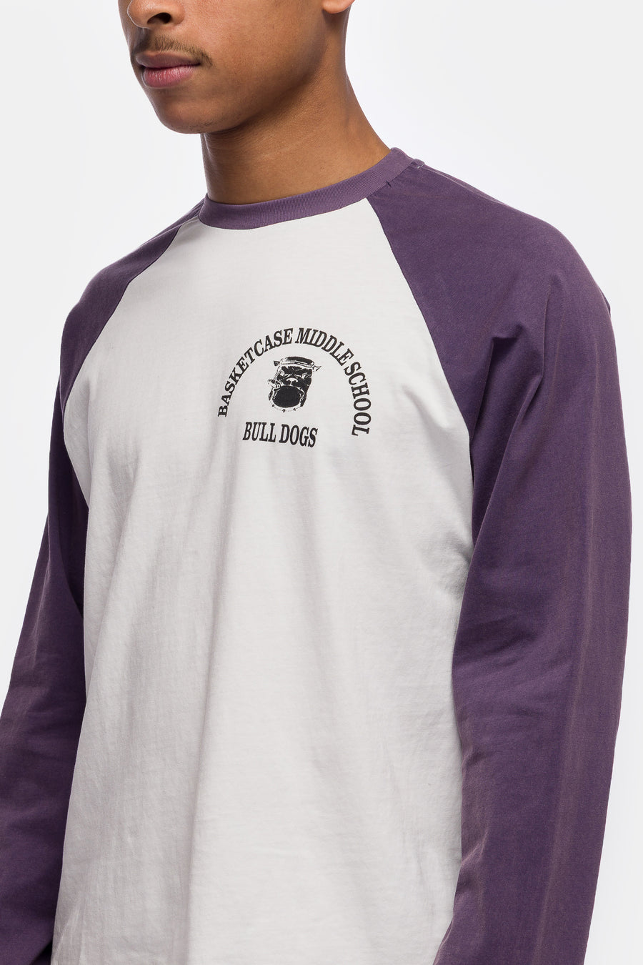 Basketcase Gallery Bulldog Raglan T-Shirt in Purple/White - Notre