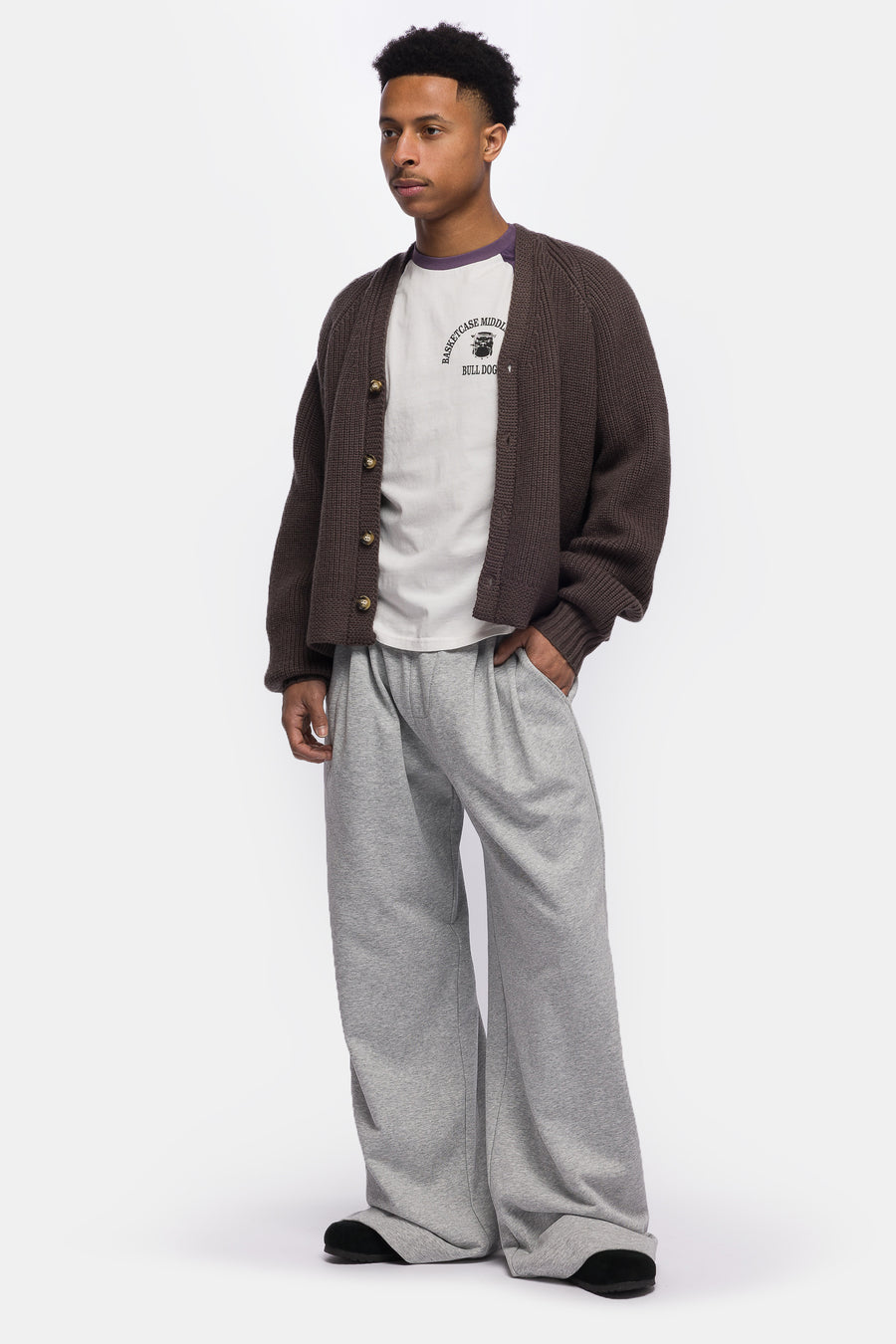 Basketcase Gallery Bulldog Raglan T-Shirt in Purple/White - Notre