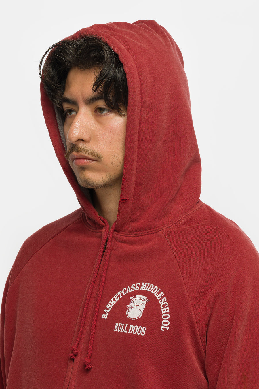 Basketcase Gallery Bulldog Thermal Lined Zip Up Hoodie in Red - Notre