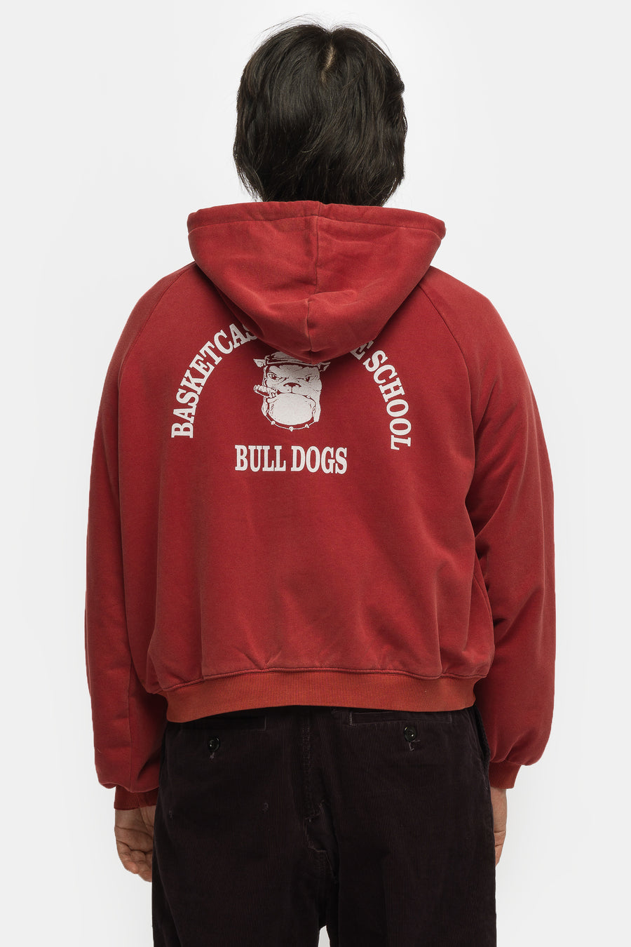 Basketcase Gallery Bulldog Thermal Lined Zip Up Hoodie in Red - Notre