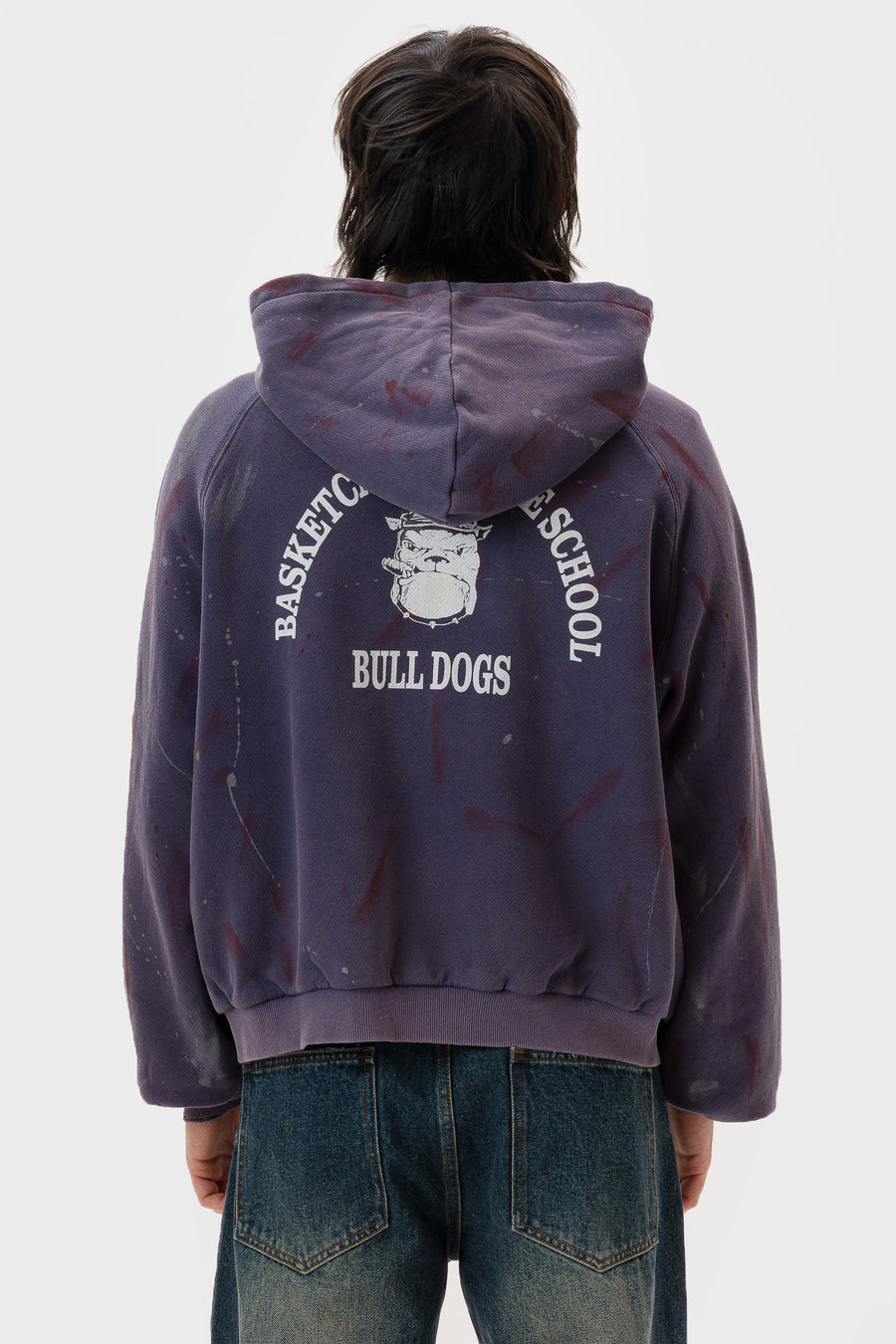 Bulldogs Paint Splatter Thermal Lined Zip Hoodie in Washed Navy