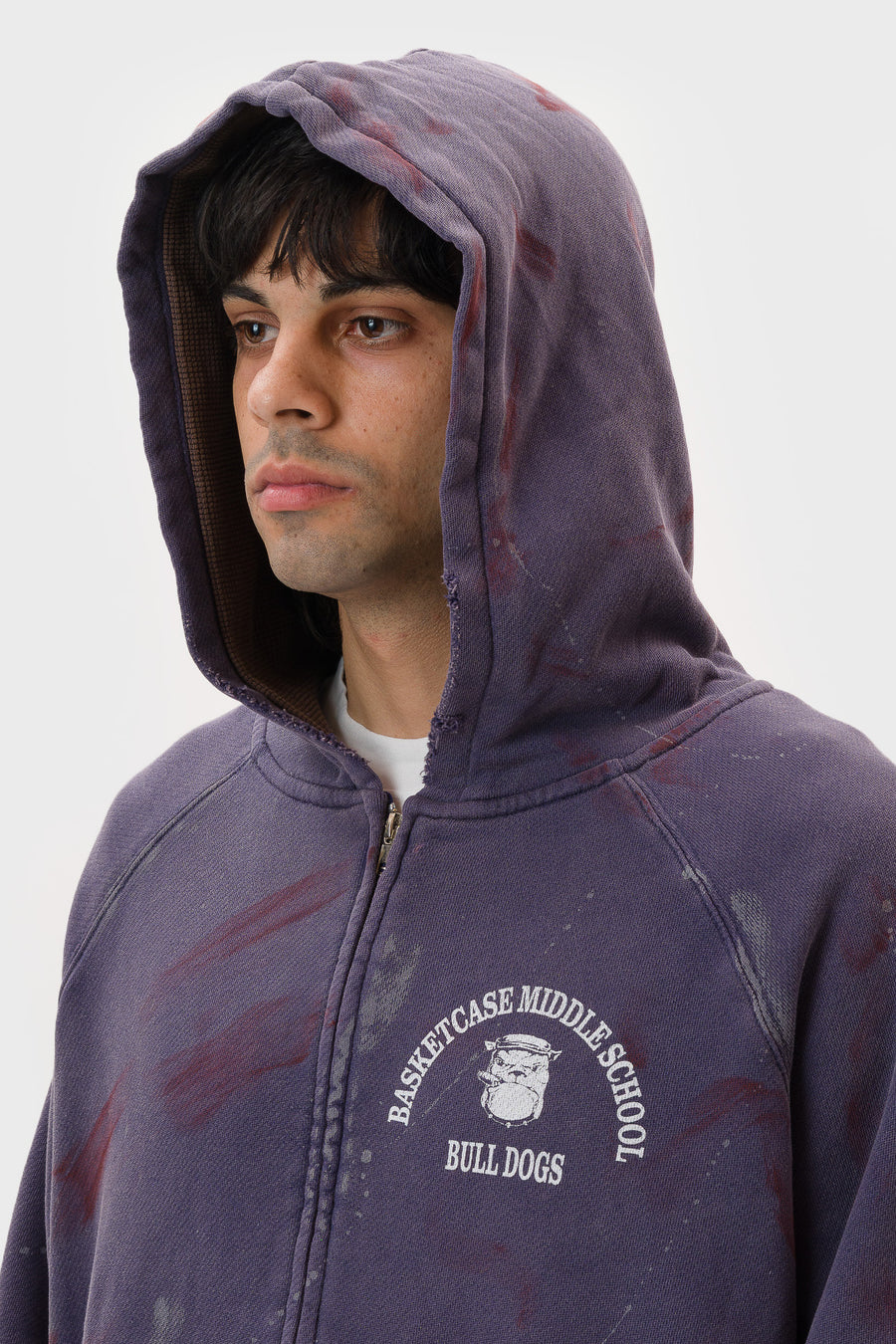 Bulldogs Paint Splatter Thermal Lined Zip Hoodie in Washed Navy